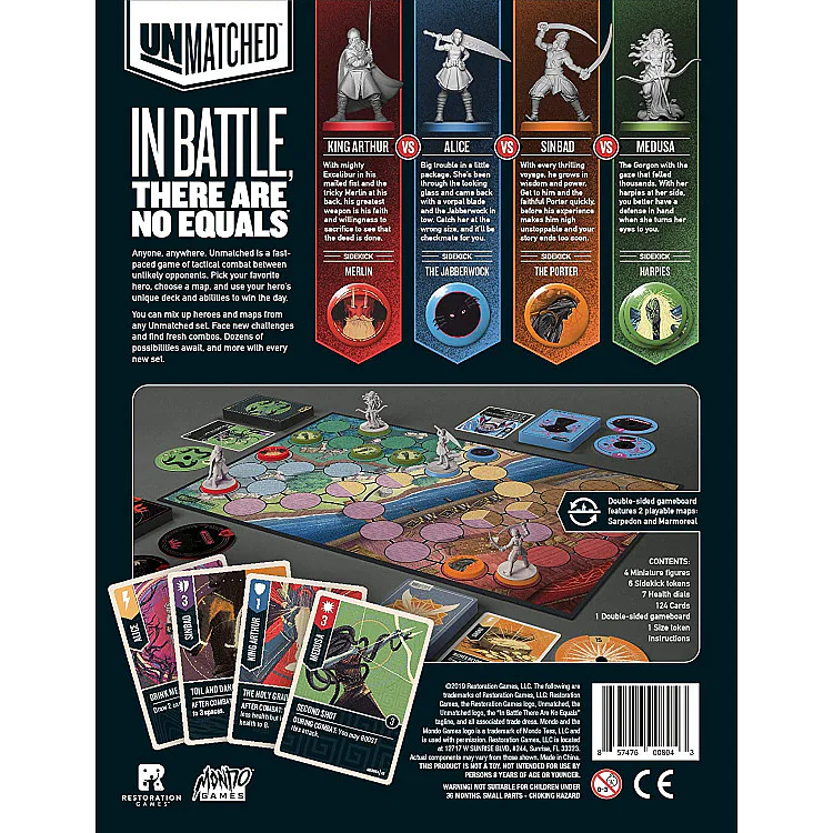 IELLO - Unmatched Battle of Legends, Vol. 1: King Arthur, Alice, Medusa, Sinbad On demand, Imported Games, The Dice Tower Seal of Excellence, All Products image