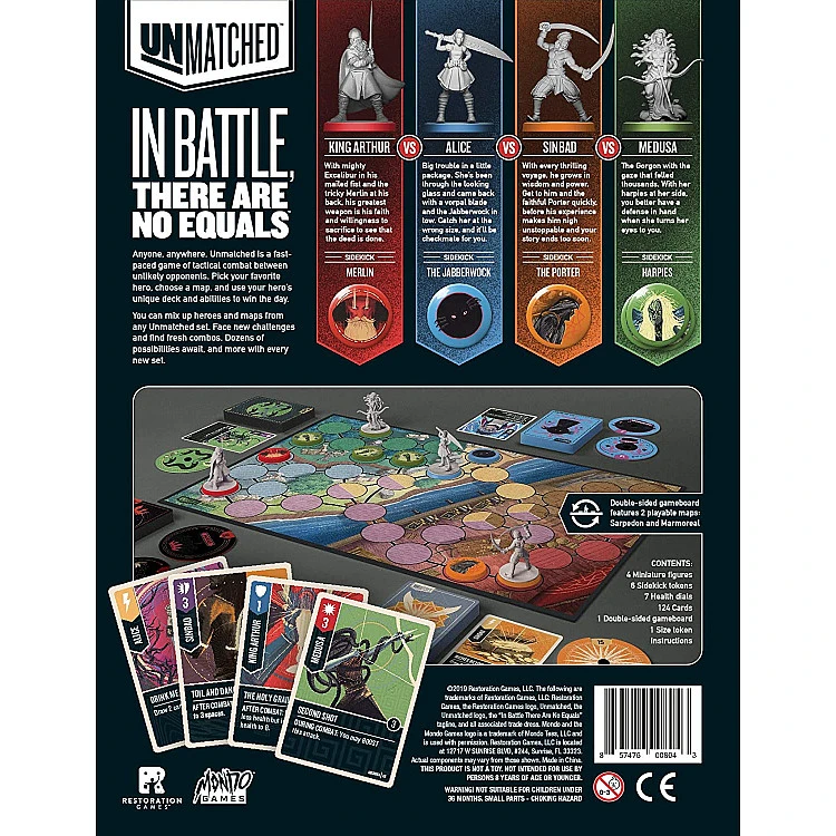 IELLO - Unmatched Battle of Legends, Vol. 1: King Arthur, Alice, Medusa, Sinbad On demand, Imported Games, The Dice Tower Seal of Excellence, All Products image